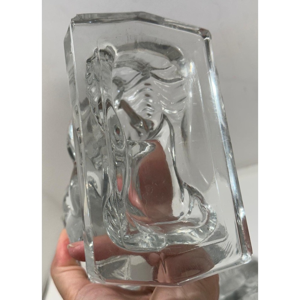 Vintage Clear Glass Pair of 8" HEAVY Rearing Horse Bookends - Picture 5 of 11